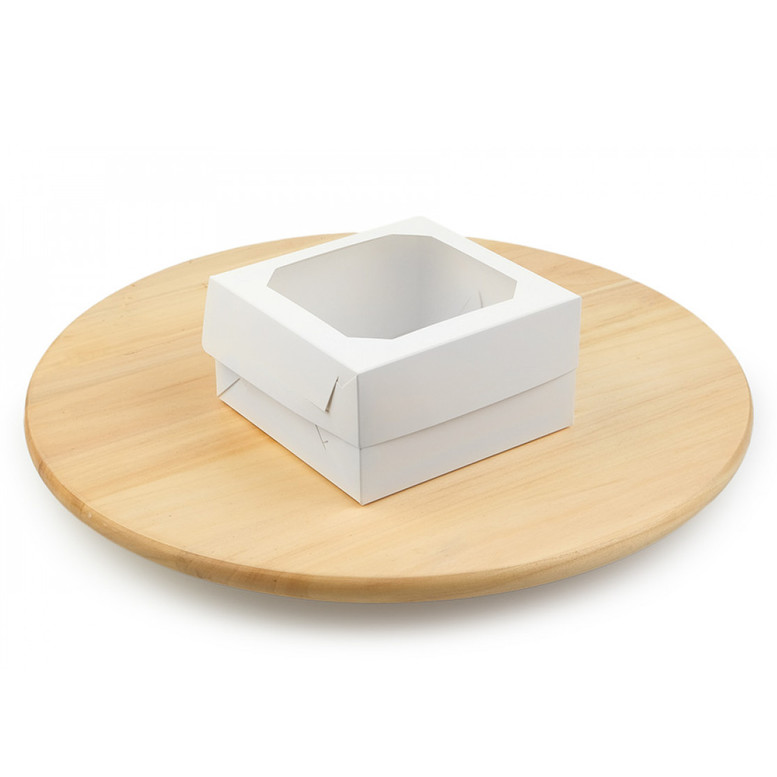 Коробка з Вікном для Бенто торта та десертів цільнокроєна, Біла, 130х130х70 мм