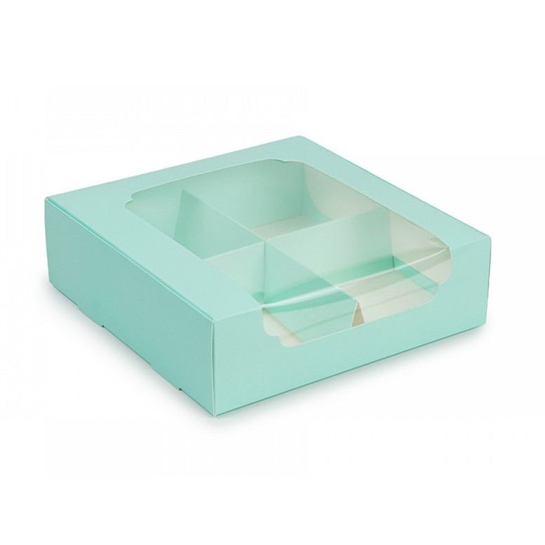 Коробка для зефира и десертов с окном и разделителем, ТИФФАНИ, 200х200х60 мм, лам/к