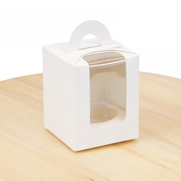 Коробка під 1 кекс Біла з вікном, 82х82х100мм, крейд/к